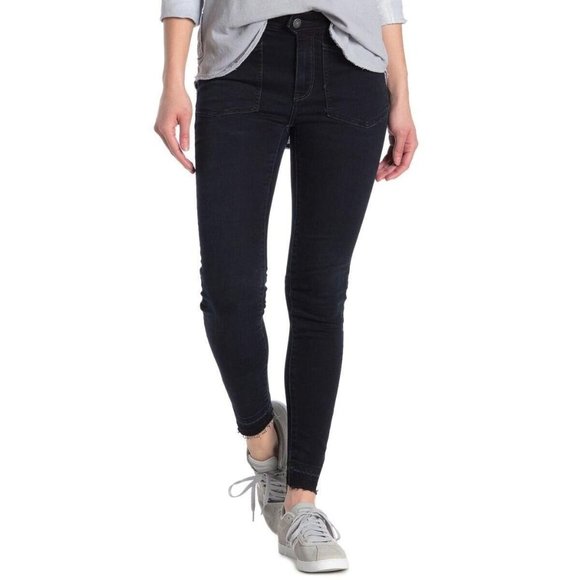 NWT We The Free by Free People Mid Rise Seal Blue Frayed Hem Skinny Jeans sz 29 - Picture 2 of 4